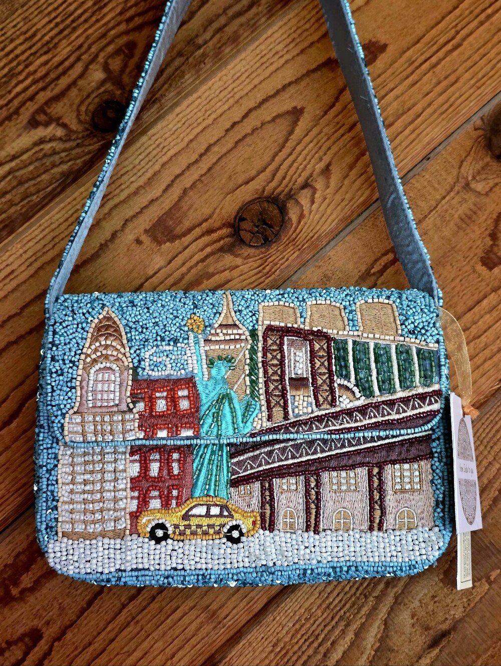 HANDCRAFTED IN INDIA Beaded Shoulder Bag NYC Taxi New york NY Statue Of Liberty